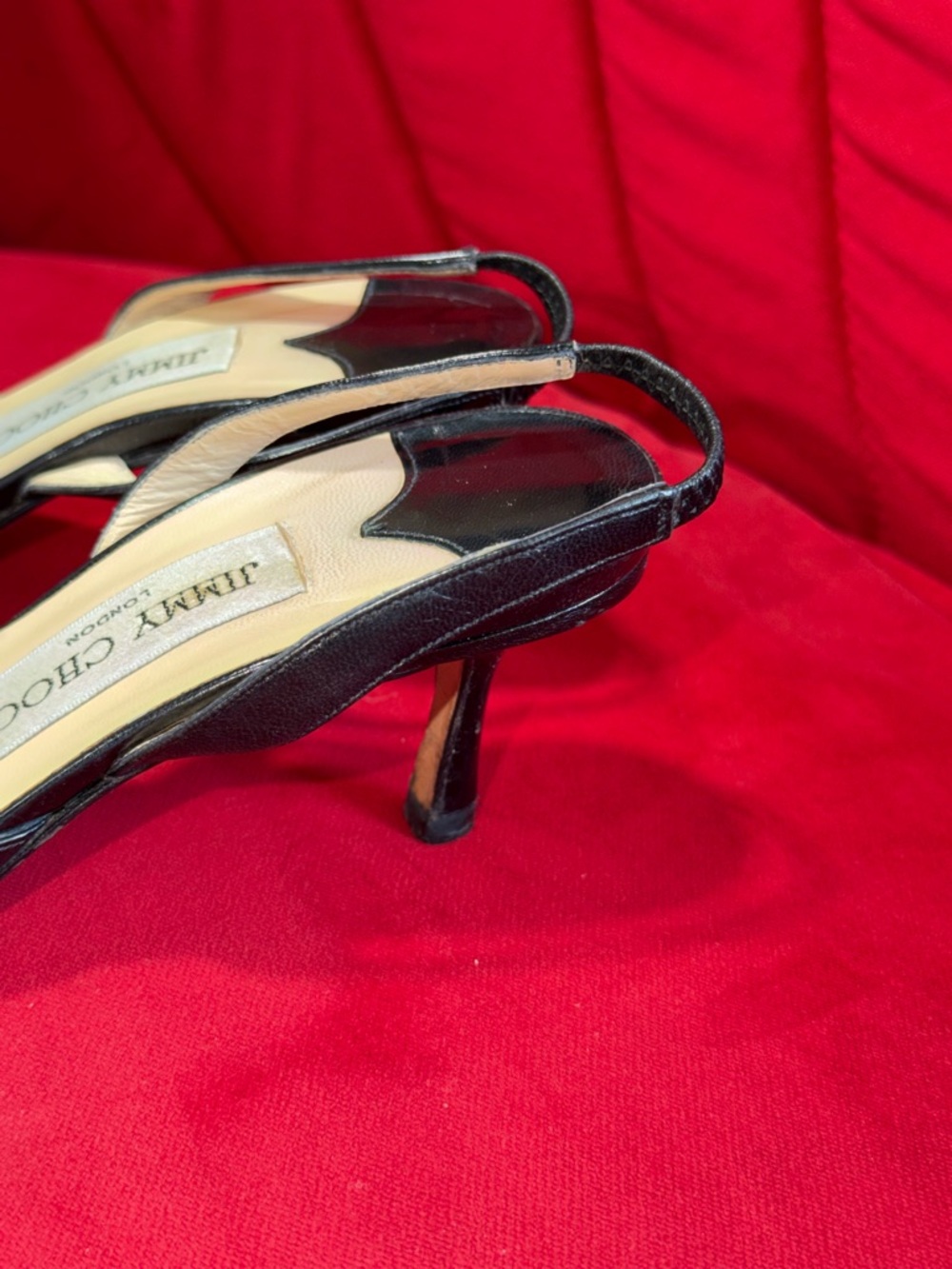 Jimmy Choo Black Leather Pointed Slingback Pumps - Picture 3 of 11